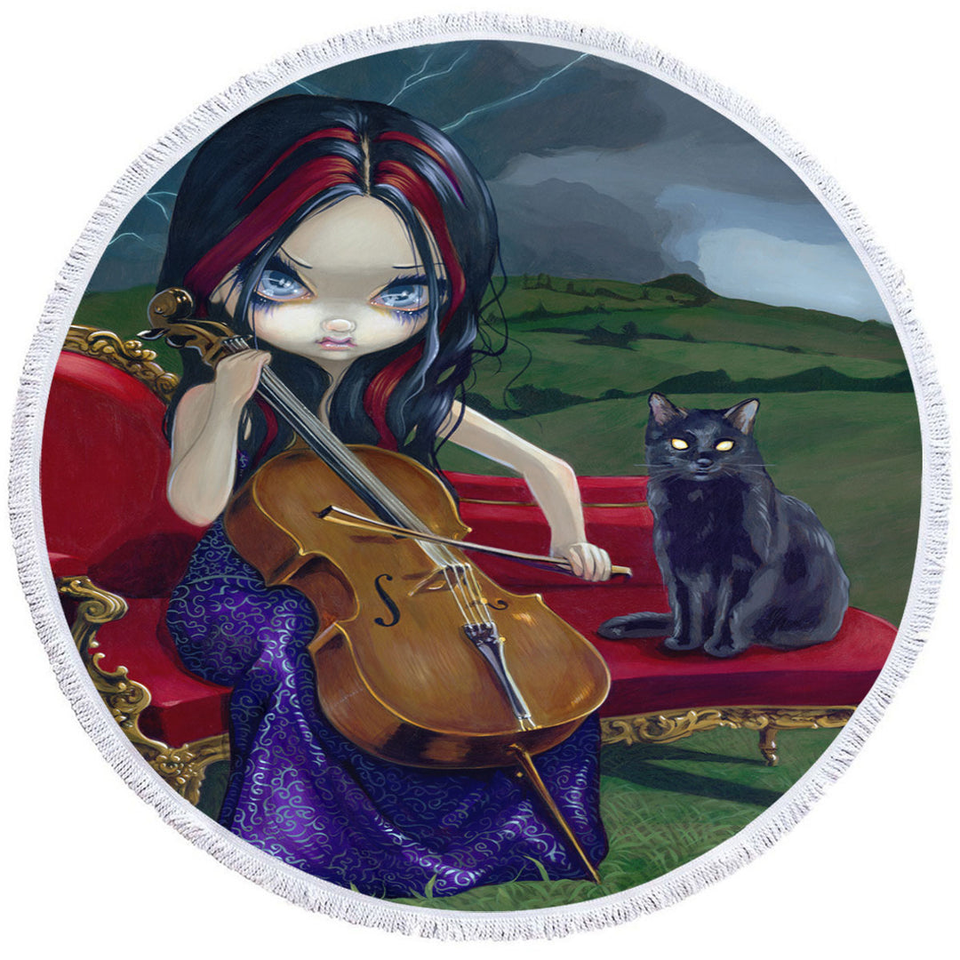 Cello Storm Gothic Beautiful Girl Circle Beach Towel