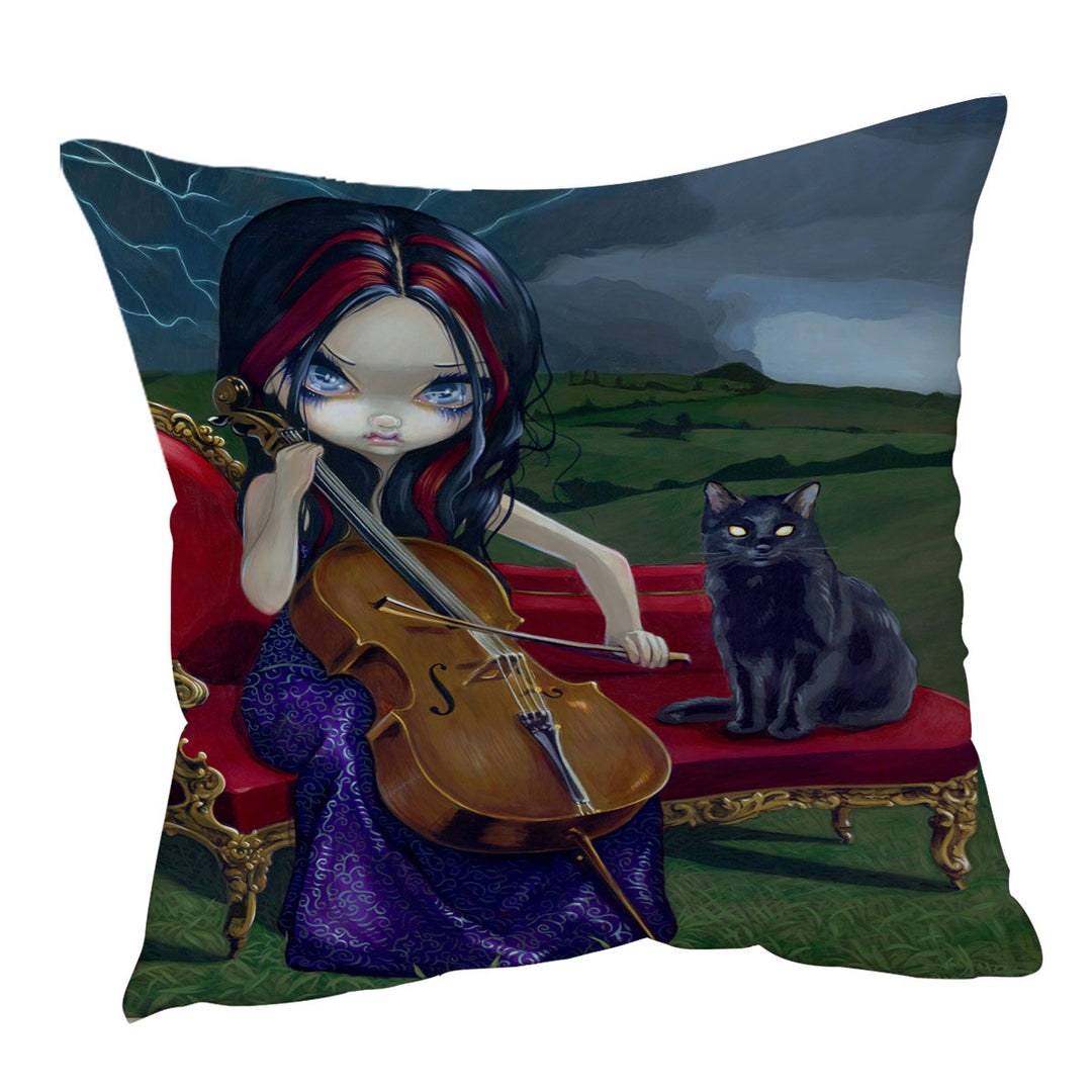 Cello Storm Gothic Beautiful Girl Cushion Cover