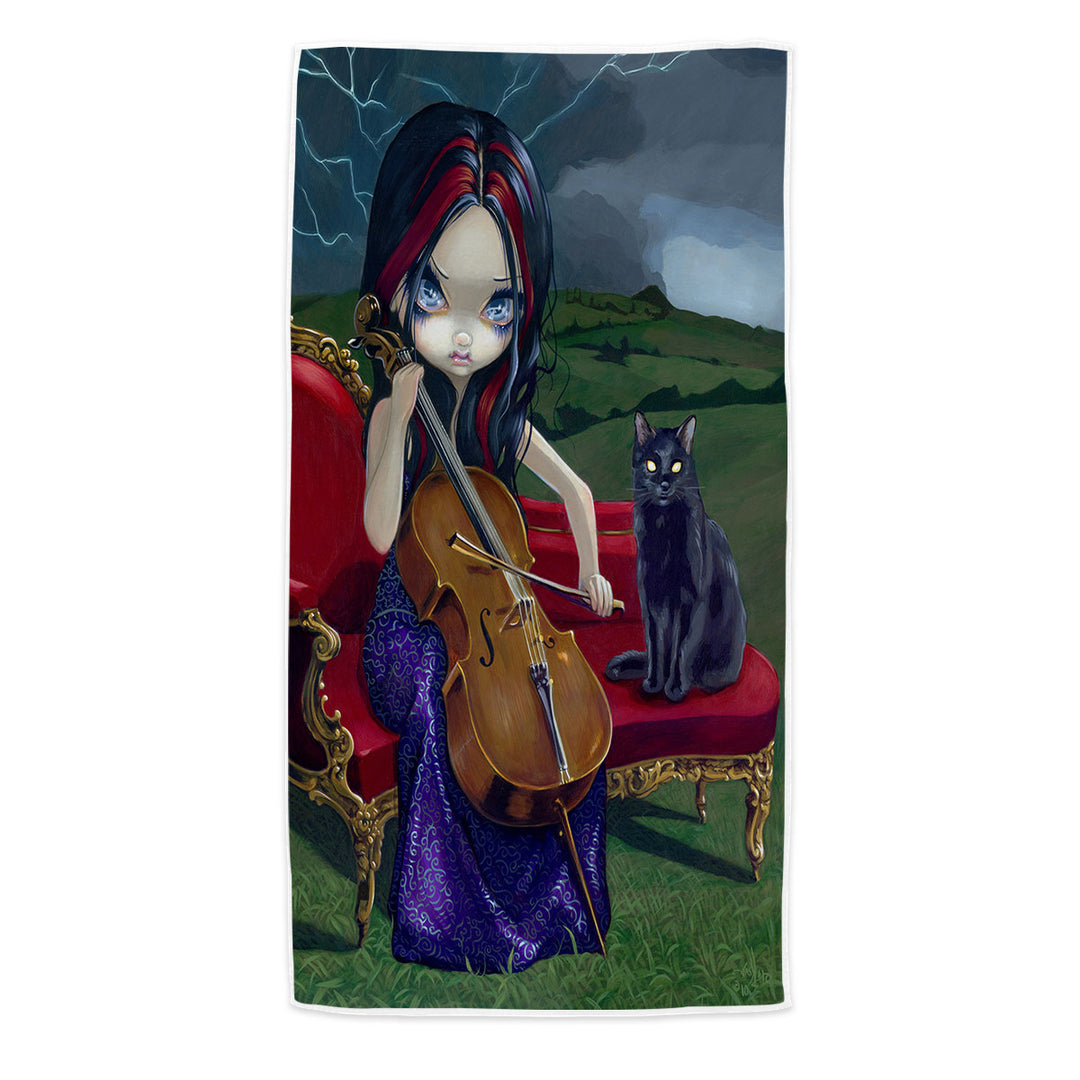 Cello Storm Gothic Beautiful Girl Microfiber Beach Towel