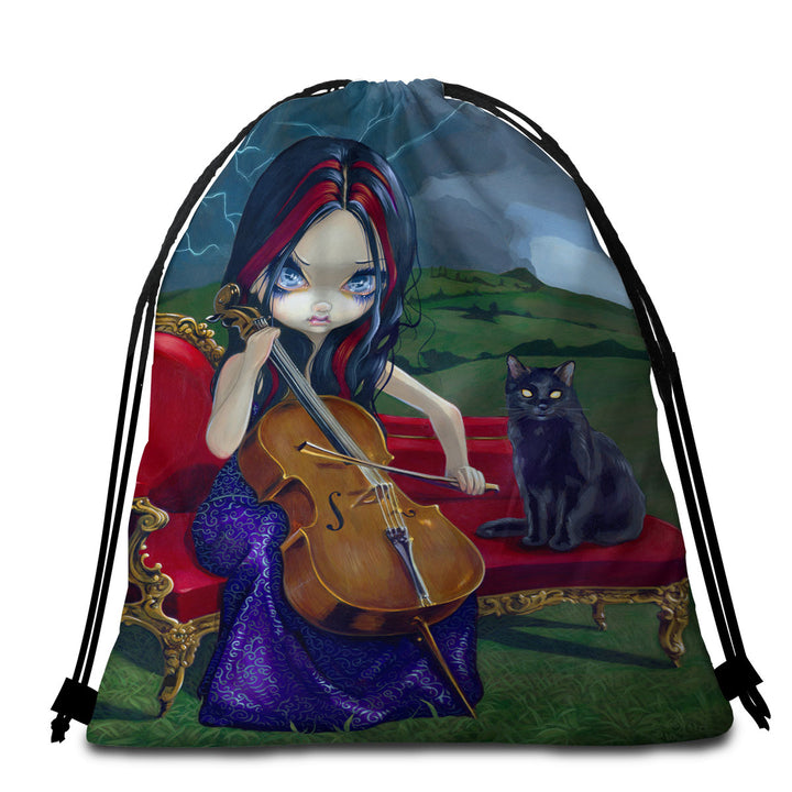 Cello Storm Gothic Beautiful Girl Microfibre Beach Towels