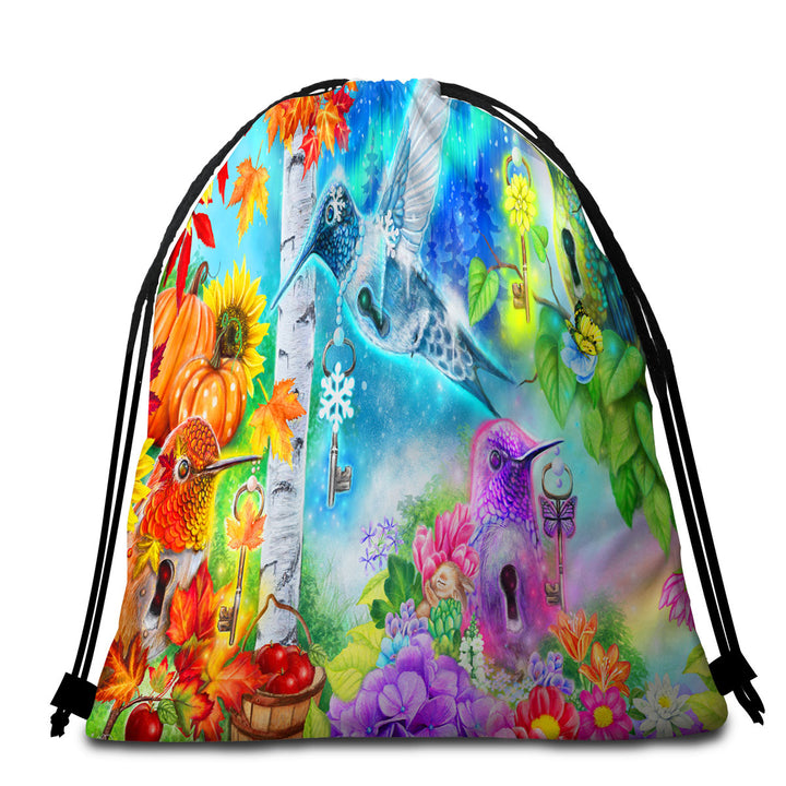 Changing Seasons Autumn Spring Hummingbirds Beach Bags and Towels