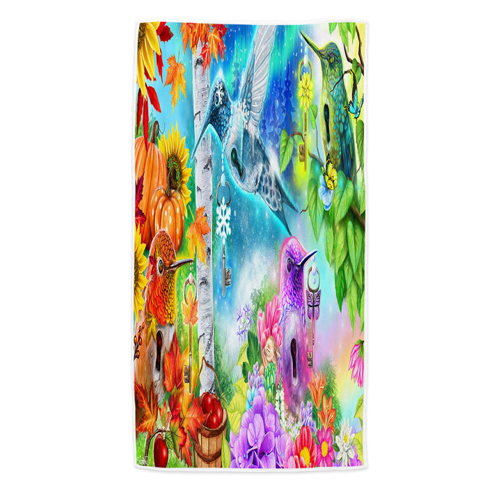 Changing Seasons Autumn Spring Hummingbirds Beach Towel