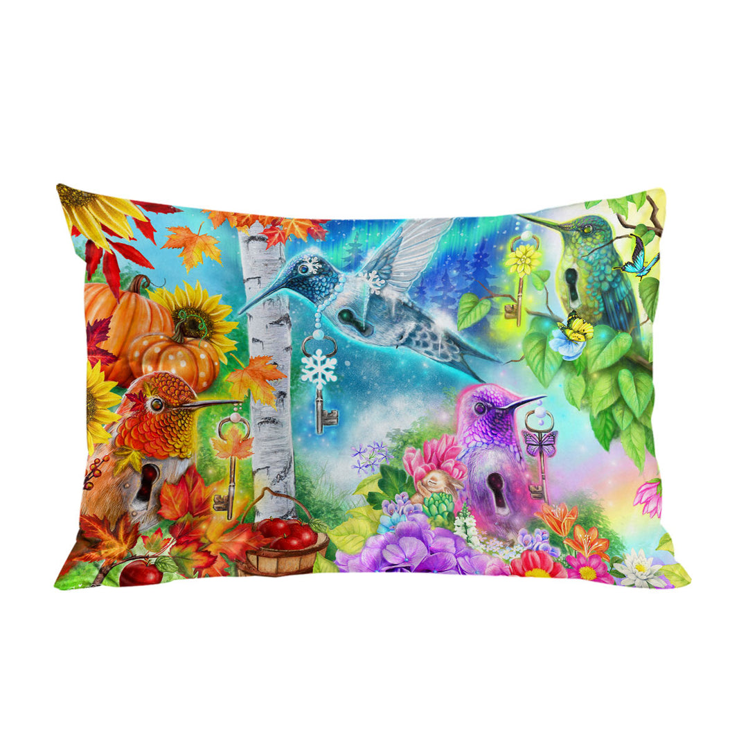 Changing Seasons Autumn Spring Hummingbirds Pillow Case Covers