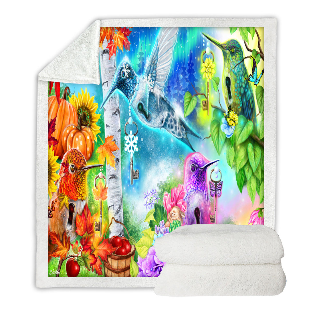 Changing Seasons Autumn Spring Hummingbirds Throw Blanket