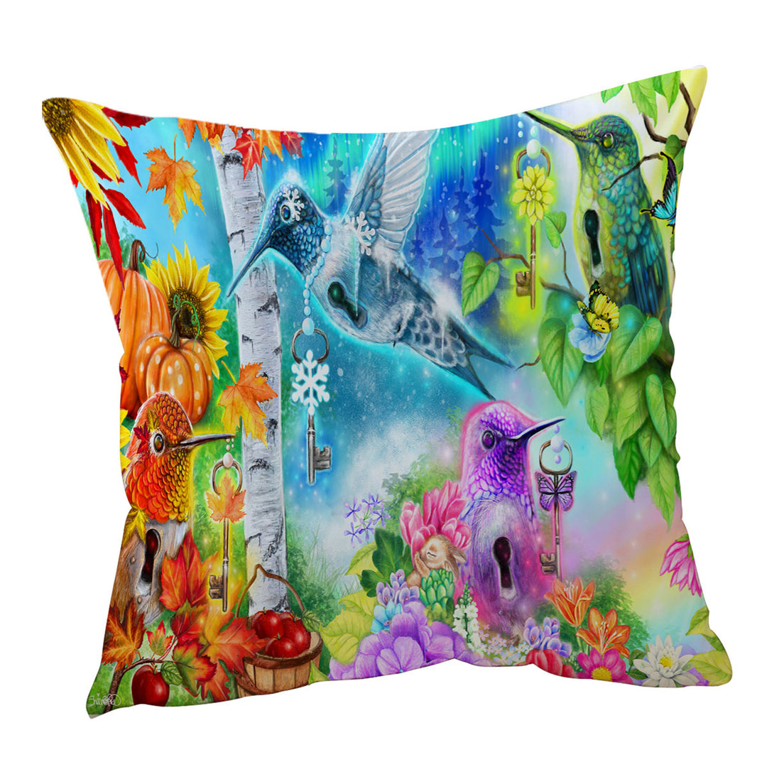 Changing Seasons Autumn Spring Hummingbirds Throw Pillow