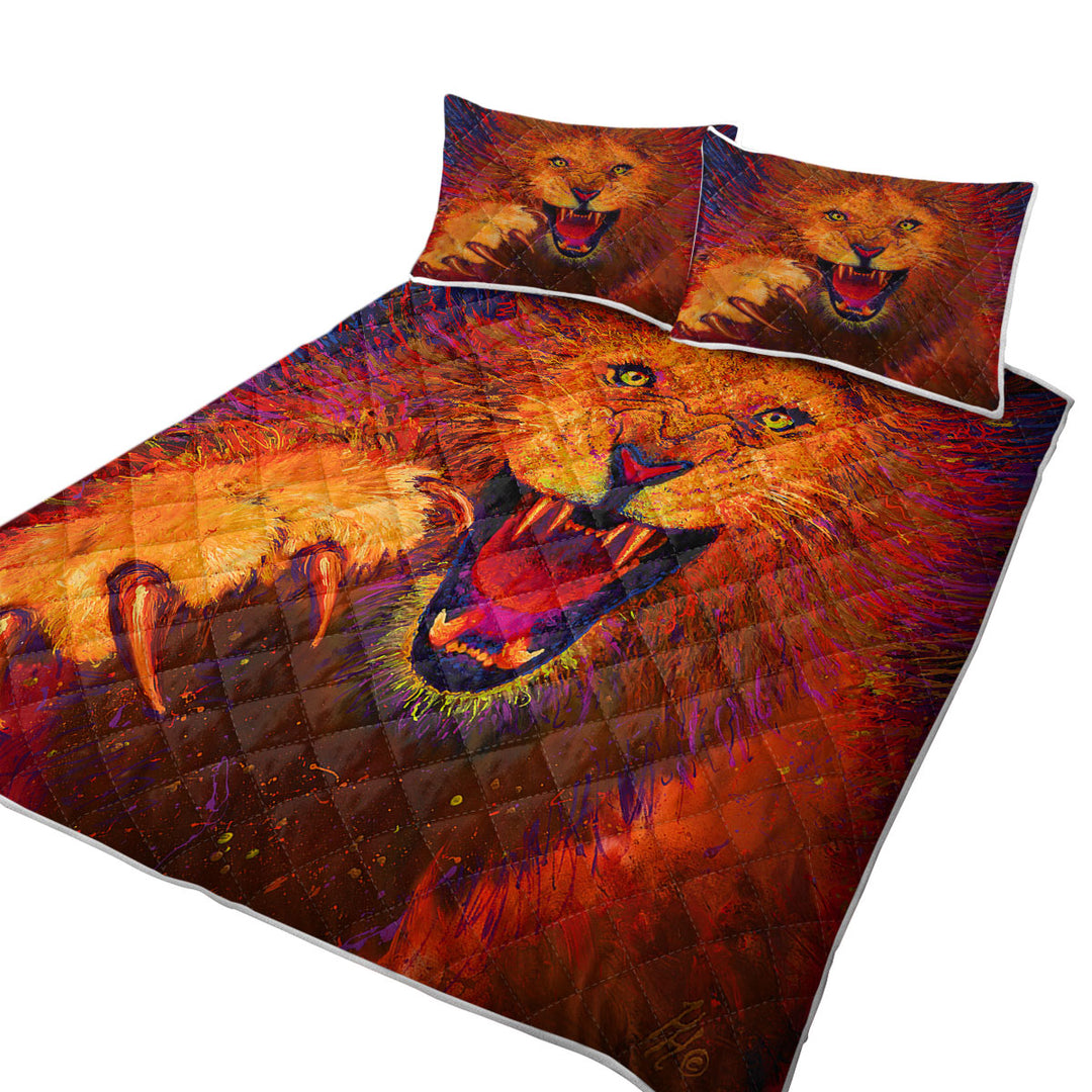 Charging Leo Artistic Painting of a Lion California King Quilt Sets