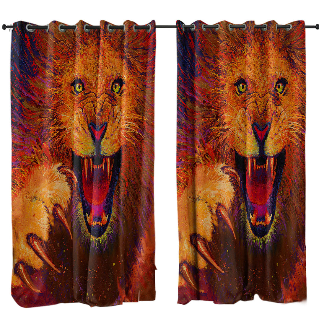 Charging Leo Artistic Painting of a Lion Drapes for Living Room