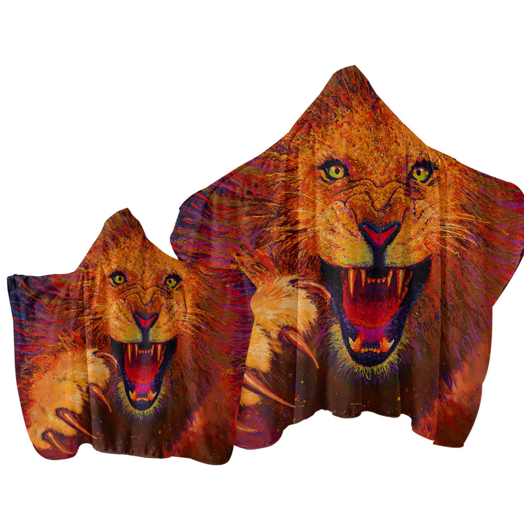 Charging Leo Artistic Painting of a Lion Towel Hoodie