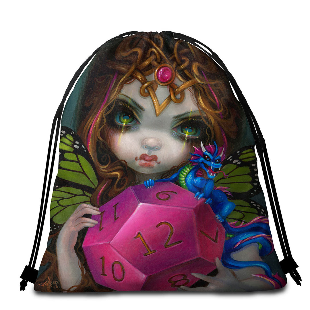 Chasing Dragons 12 Sided Dice Fairy Beach Towel Bags