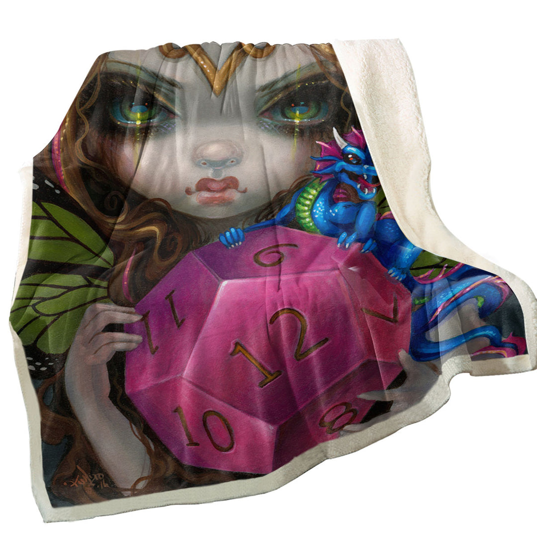 Chasing Dragons 12 Sided Dice Fairy Fleece Blankets