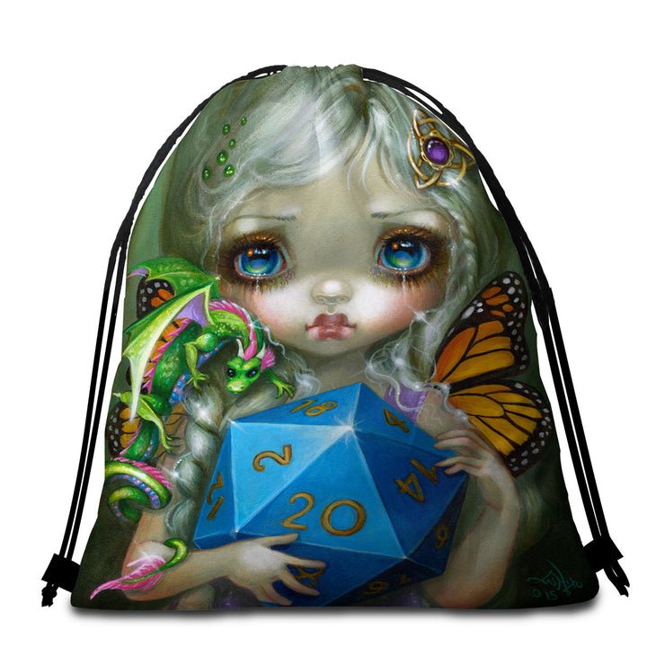 Chasing Dragons 20 Sided Dice Fairy Beach Towels and Bags Set