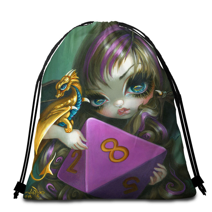 Chasing Dragons 8 Sided Dice Fairy Beach Bags and Towels