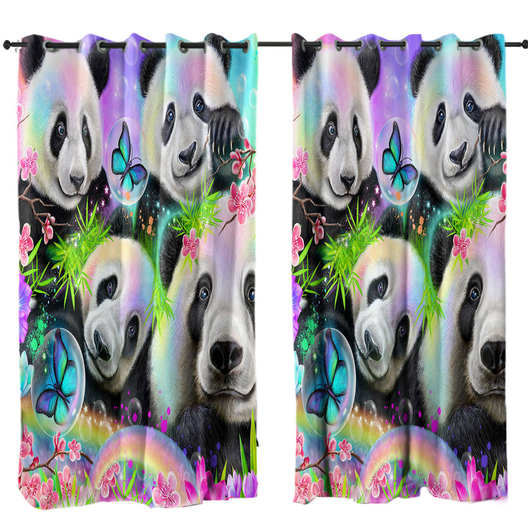 Cherry Blossom Rainbow Pandas Drapery