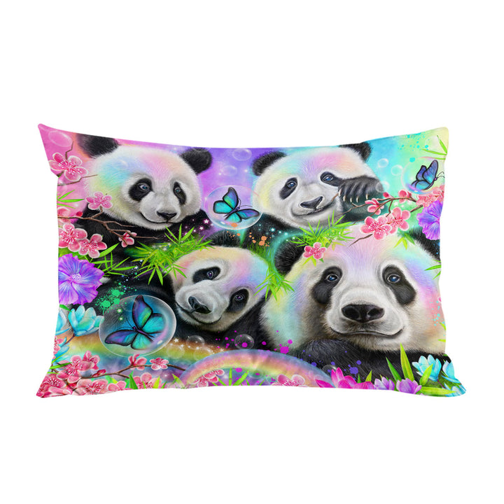 Cherry Blossom Rainbow Pandas King Pillow Cases