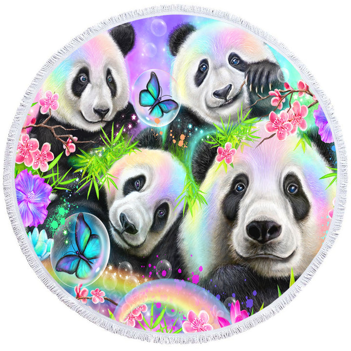 Cherry Blossom Rainbow Pandas Microfibre Beach Towels