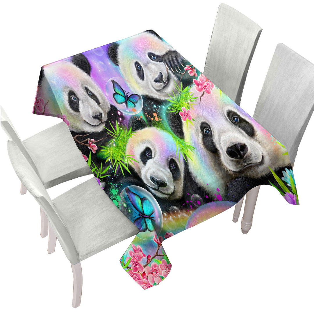 Cherry Blossom Rainbow Pandas Tablecloths