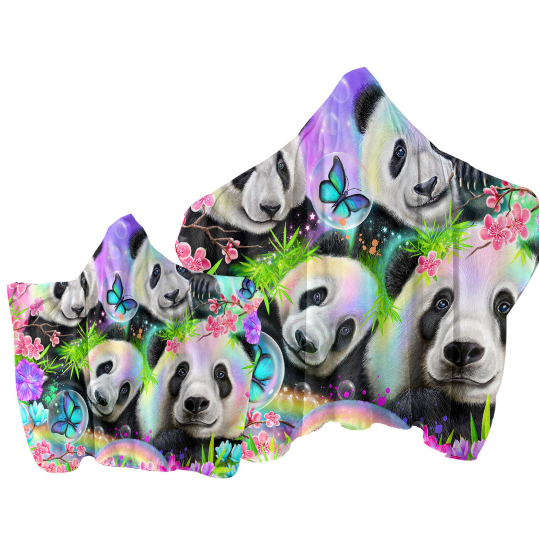 Cherry Blossom Rainbow Pandas Towel with Hood