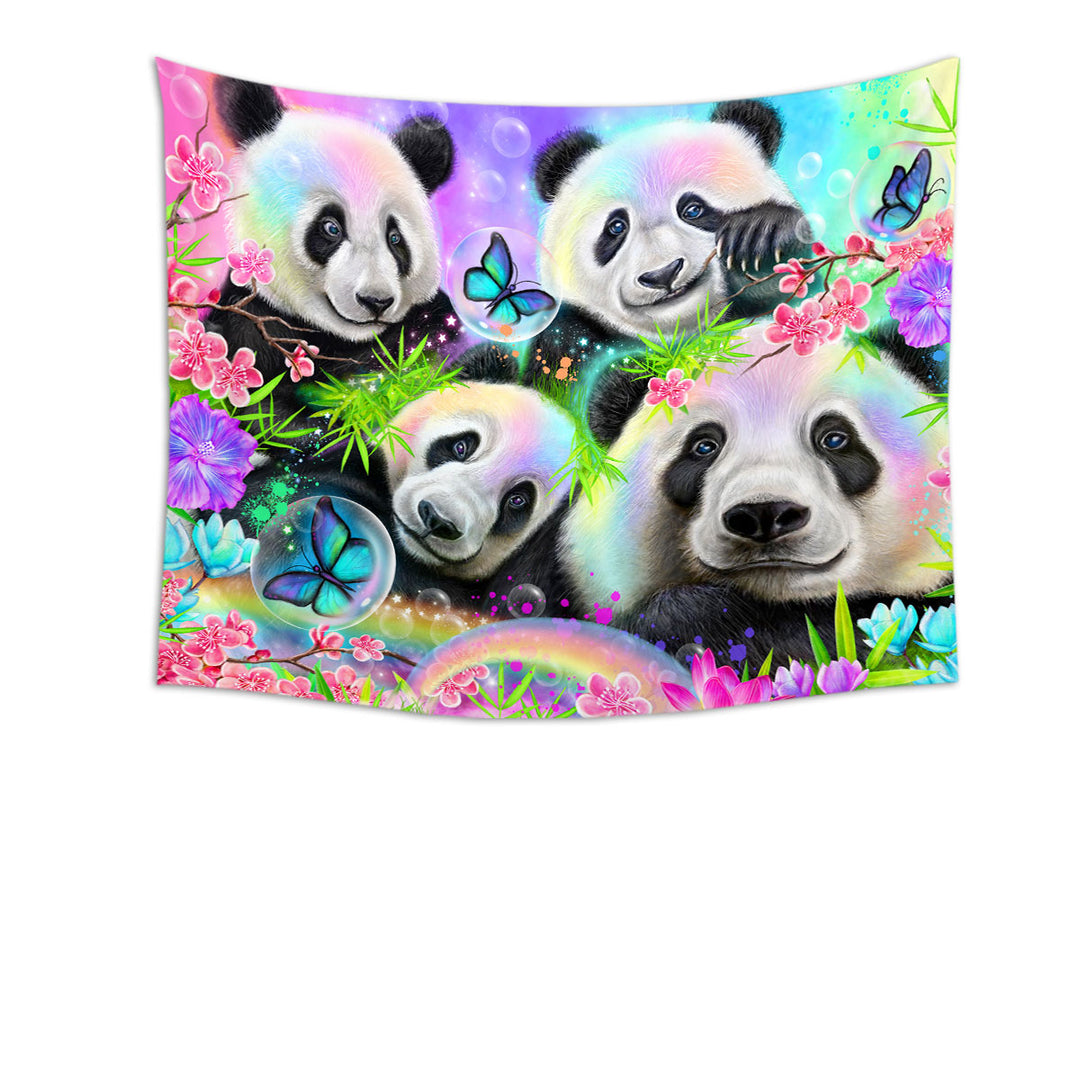 Cherry Blossom Rainbow Pandas Wall Decor Tapestries on Sale