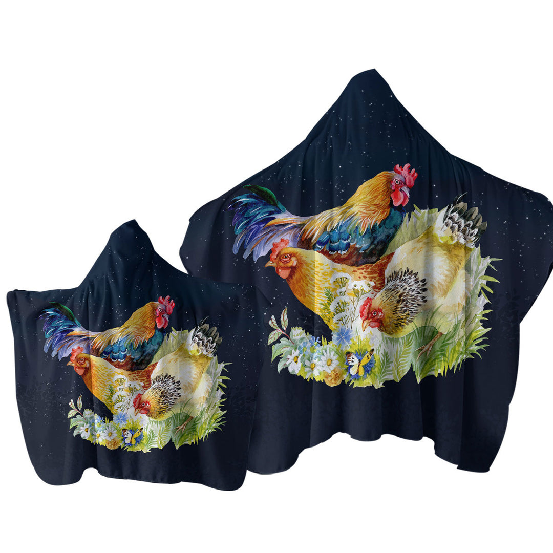 Chickens over Night Skies Hooded Beach Towel