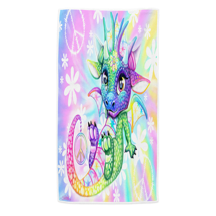 Children Beach Towel Colorful Cute Peaceful Tie Dye Lil Dragon