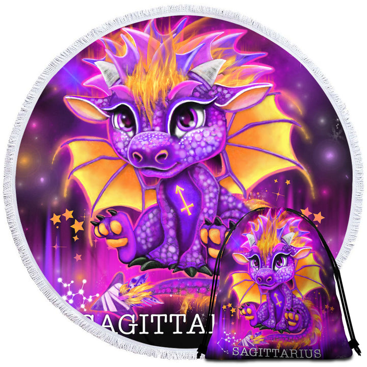 Children Beach Towels Gift Ideas Purple Sagittarius Lil Dragon