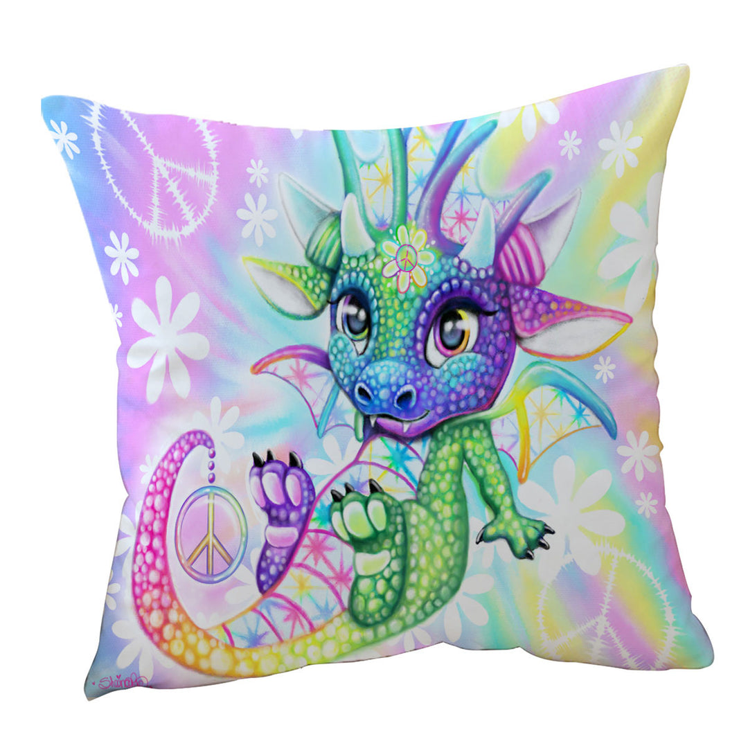 Children Cushions Colorful Cute Peaceful Tie Dye Lil Dragon