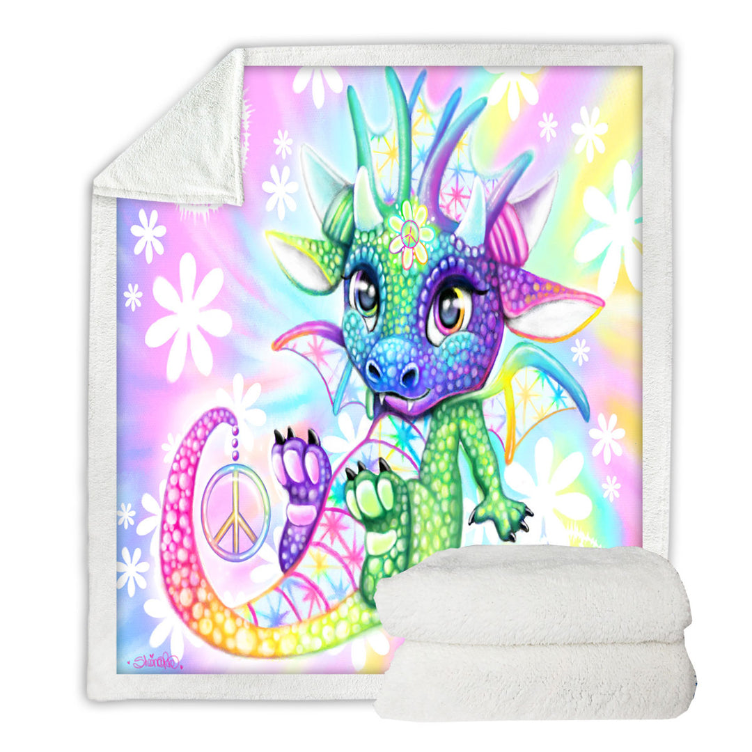 Children Lightweight Blankets Colorful Cute Peaceful Tie Dye Lil Dragon