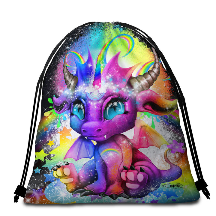 Childrens Beach Bags and Towels Cute Fantasy Creature Rainbow Lil Dragon