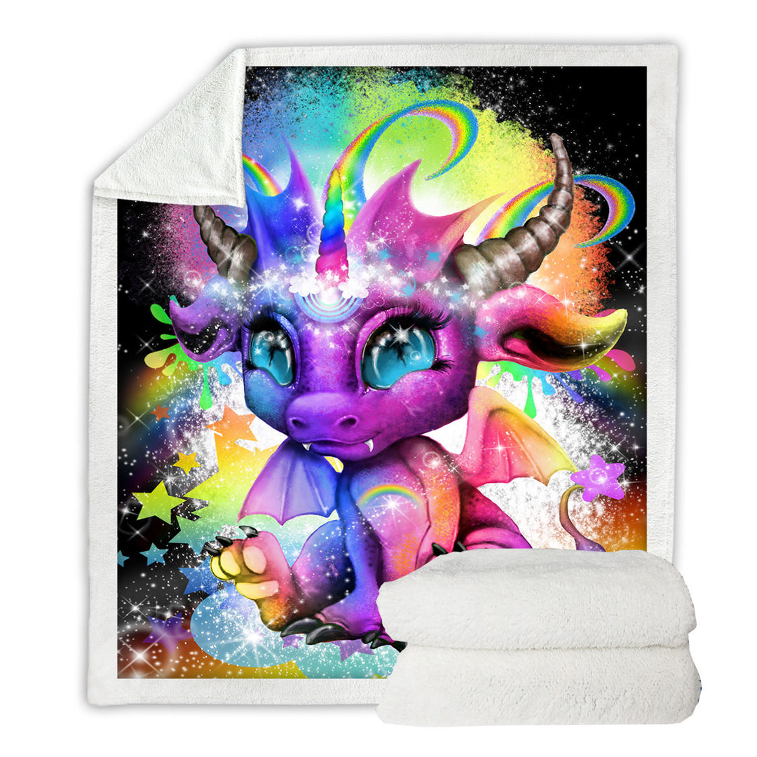 Childrens Throws Cute Fantasy Creature Rainbow Lil Dragon