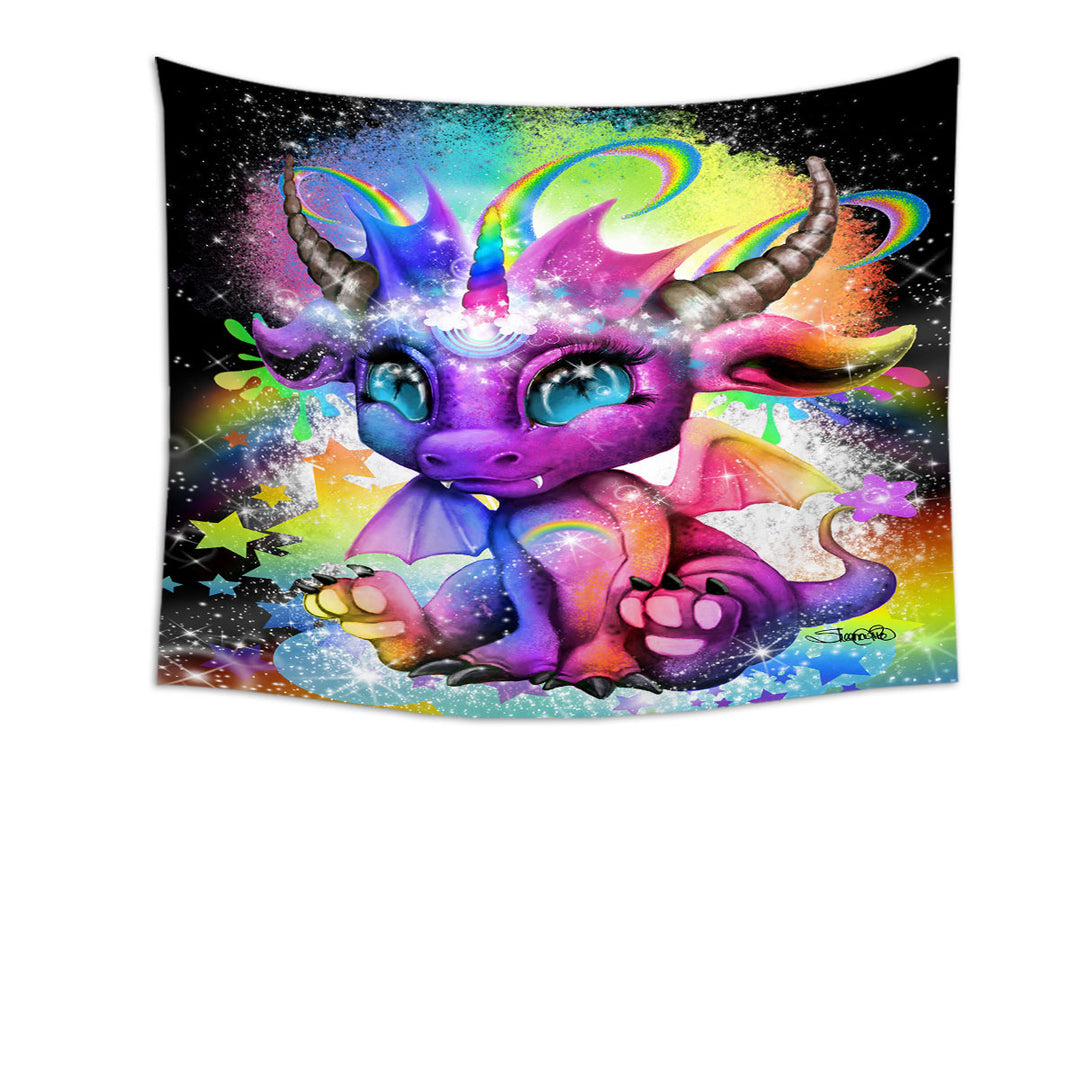 Childrens Wall Decor Tapestries Cute Fantasy Creature Rainbow Lil Dragon