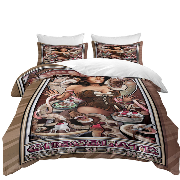 Chocolate Ice Cream Cthulhu and Sexy Black Woman Duvet Covers