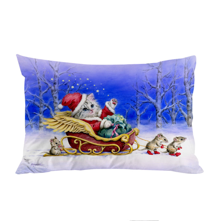 Christmas Cat Kitten Santa with Mice Friends Pillow Case Covers