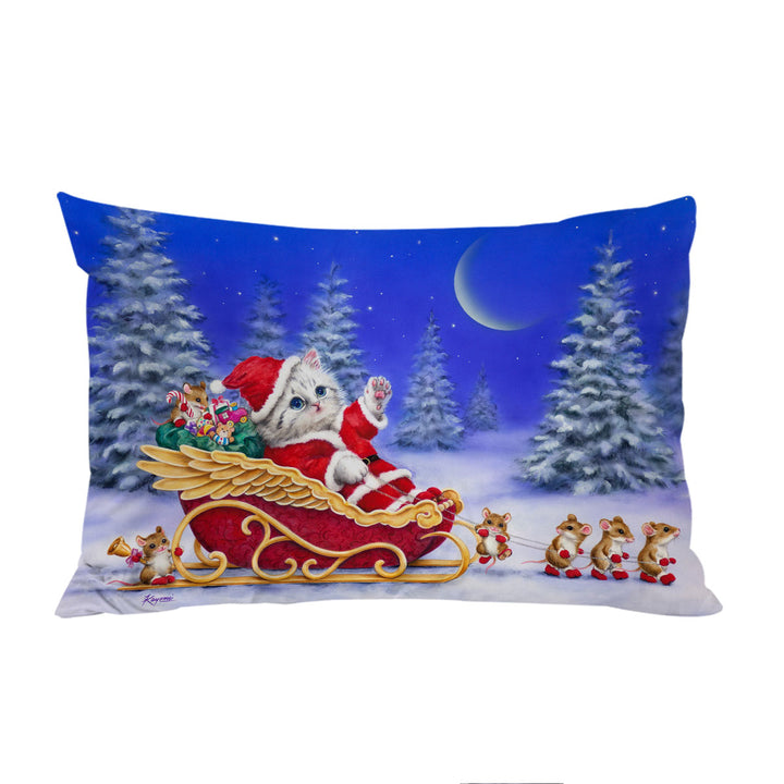 Christmas Cats Kitten Santa and Mice Helpers King Pillow Cases