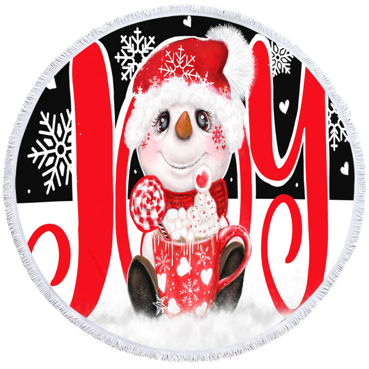 Christmas Circle Beach Towel oy Snowman Hot Cocoa Mug