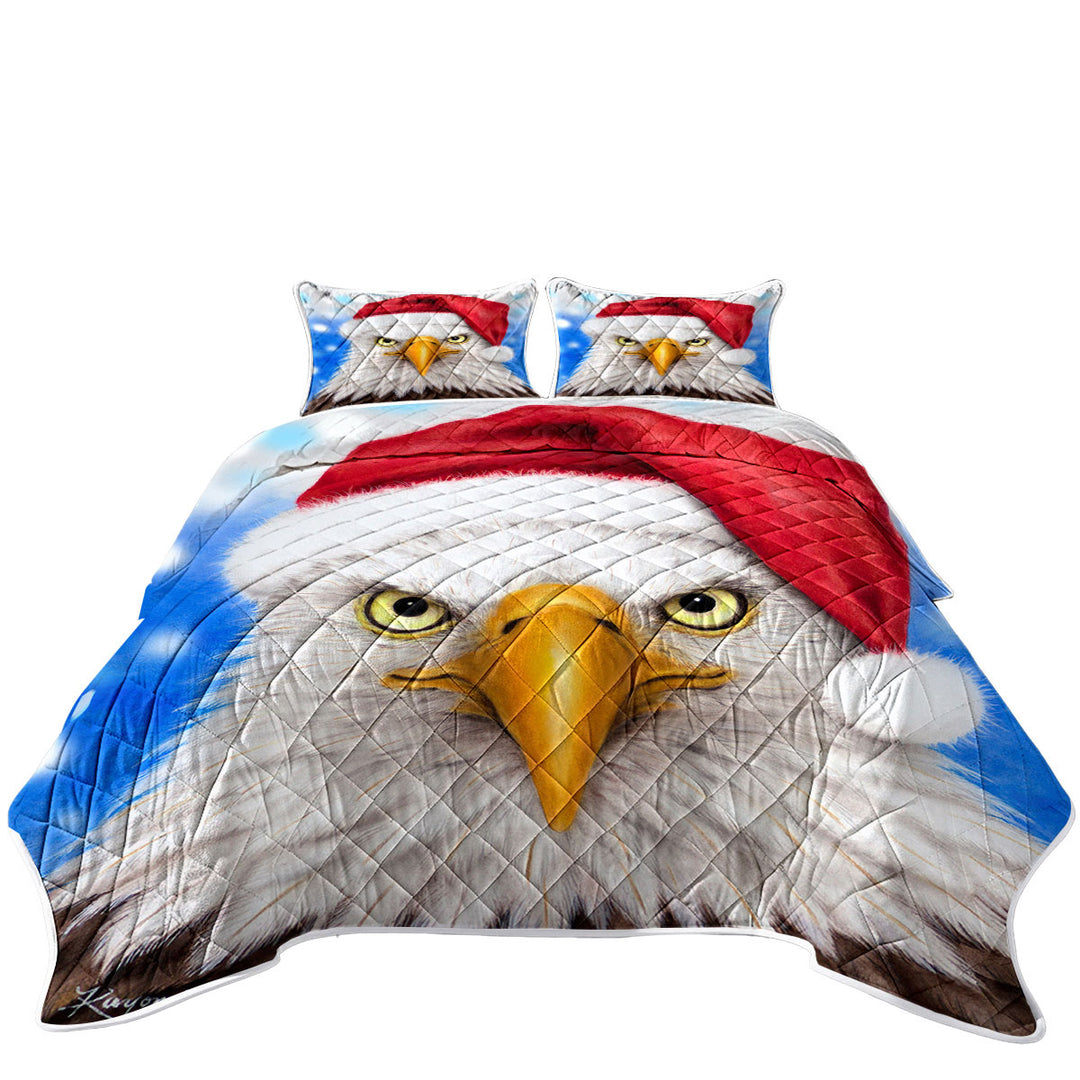 Christmas Cool Funny Wild Animal Art Eagle Santa Quilt