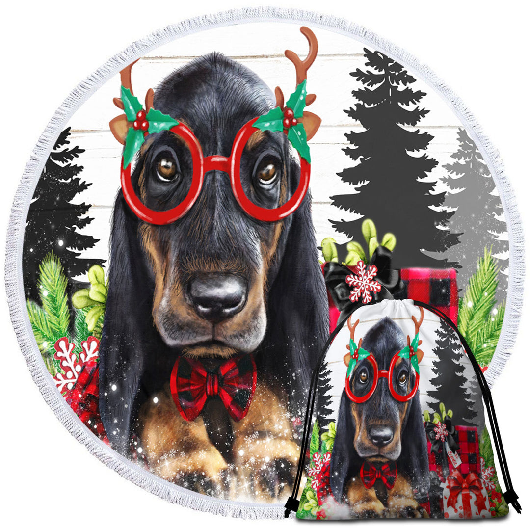 Christmas Cutie Dachshund Circle Beach Towel