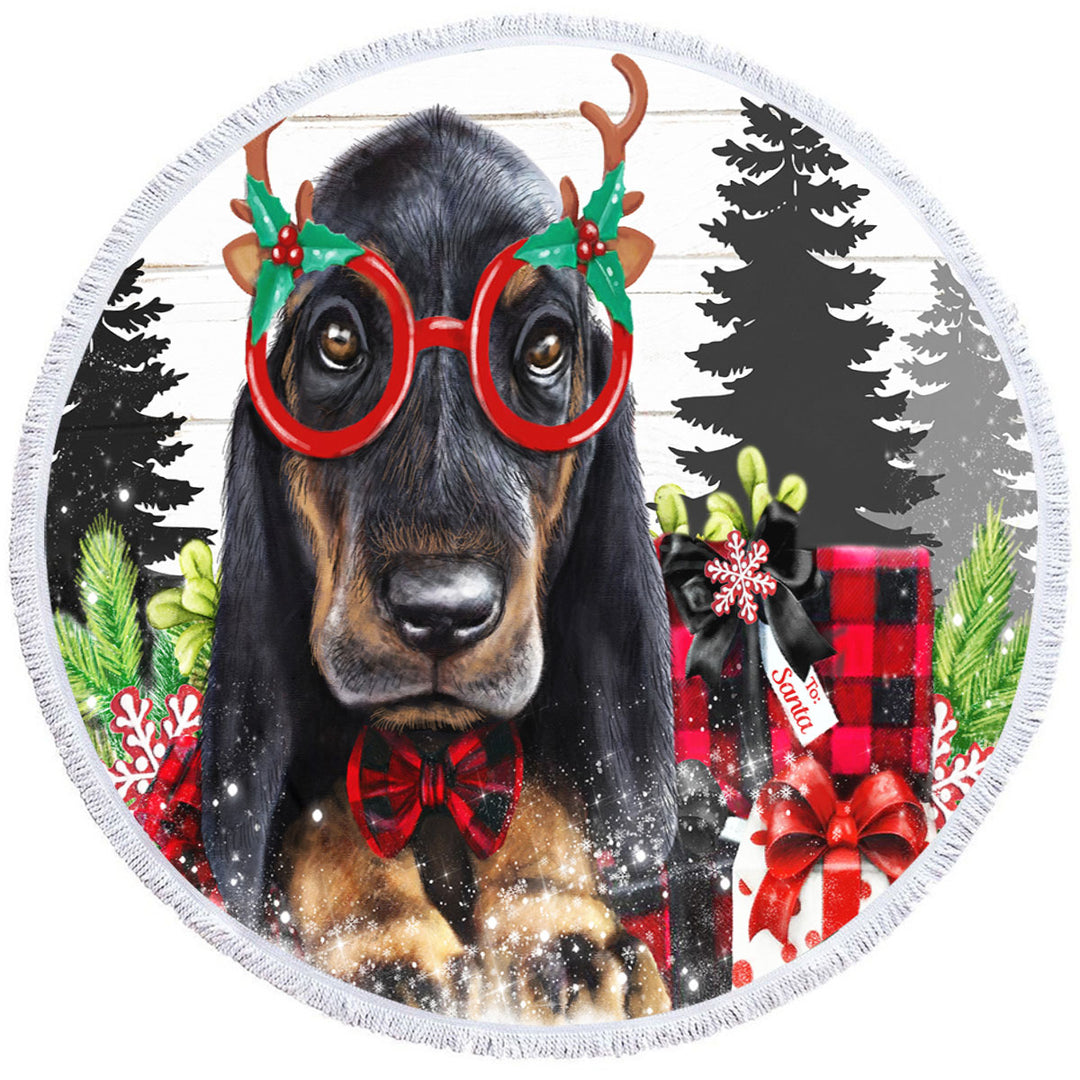 Christmas Cutie Dachshund Round Beach Towel