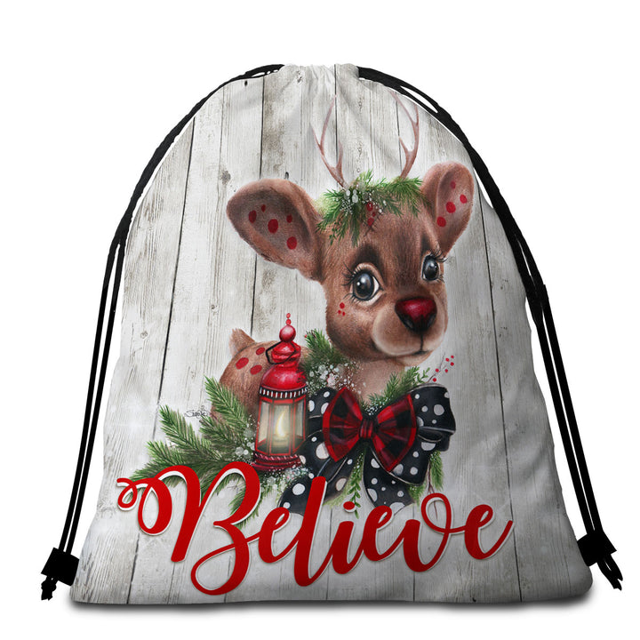 Christmas Design Believe Reindeer Beach Towels and Bags Set