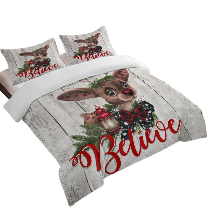 Christmas Design Believe Reindeer King Quilt Cover