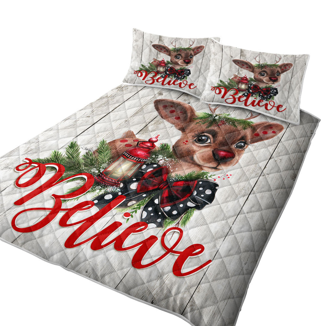 Christmas Design Believe Reindeer King Quilt