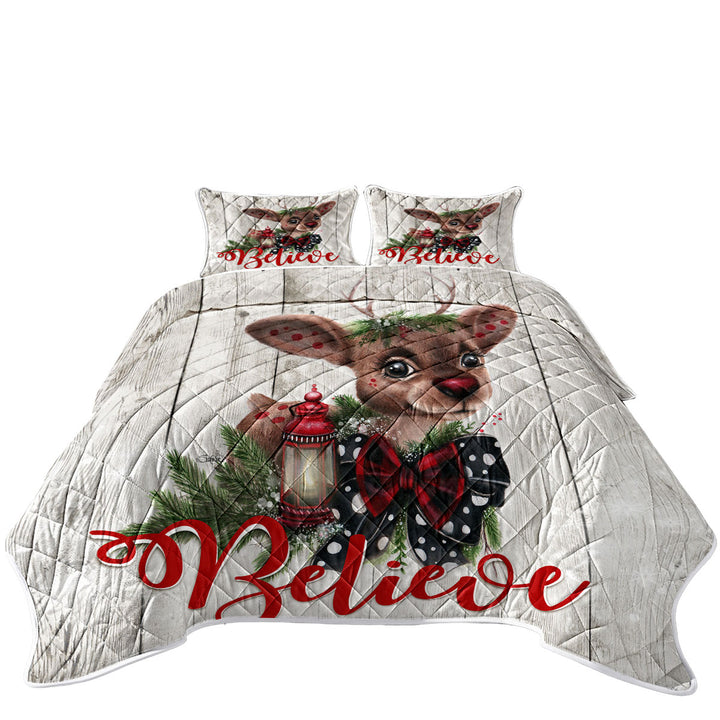 Christmas Design Believe Reindeer King Size Bedspreads