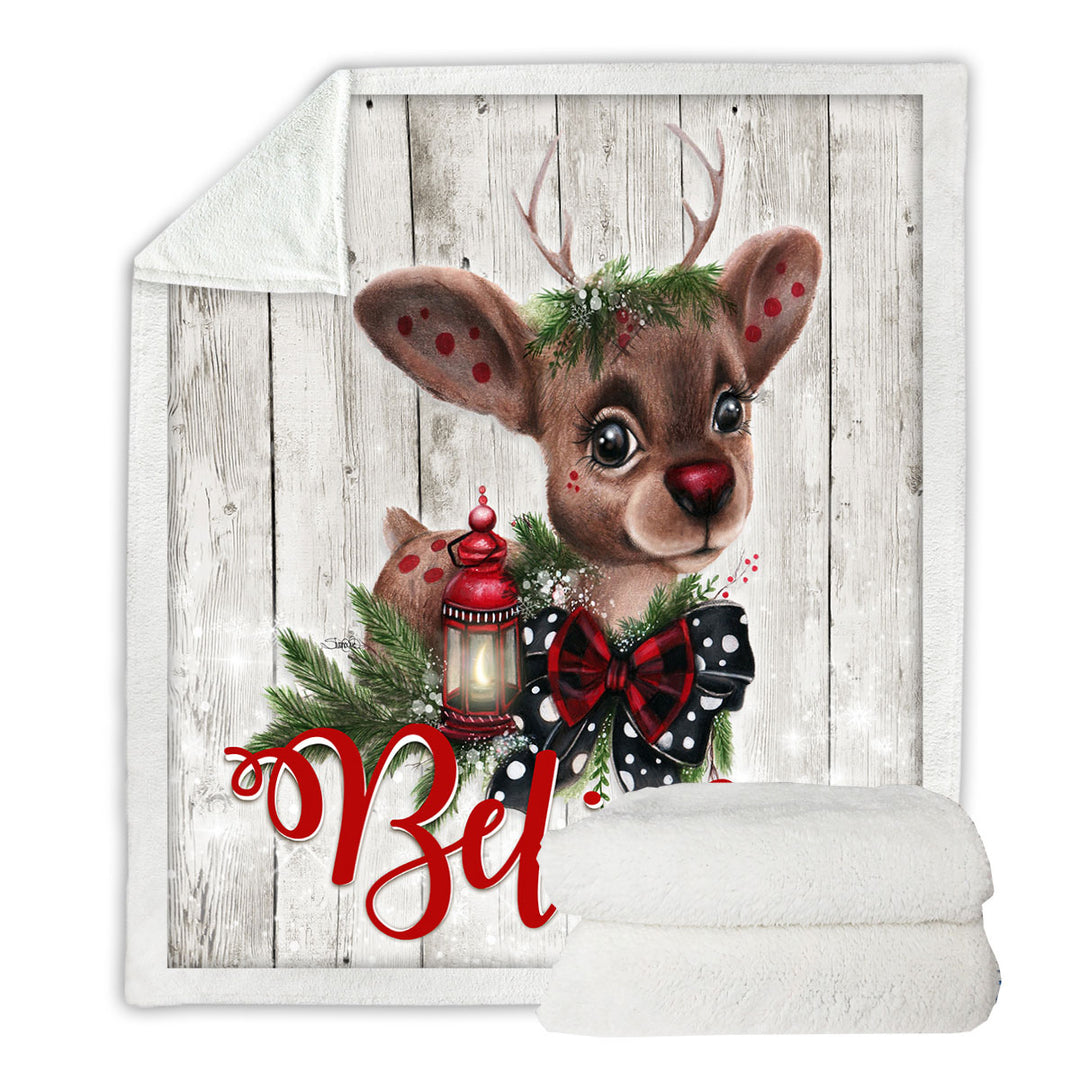 Christmas Design Believe Reindeer Sherpa Blanket