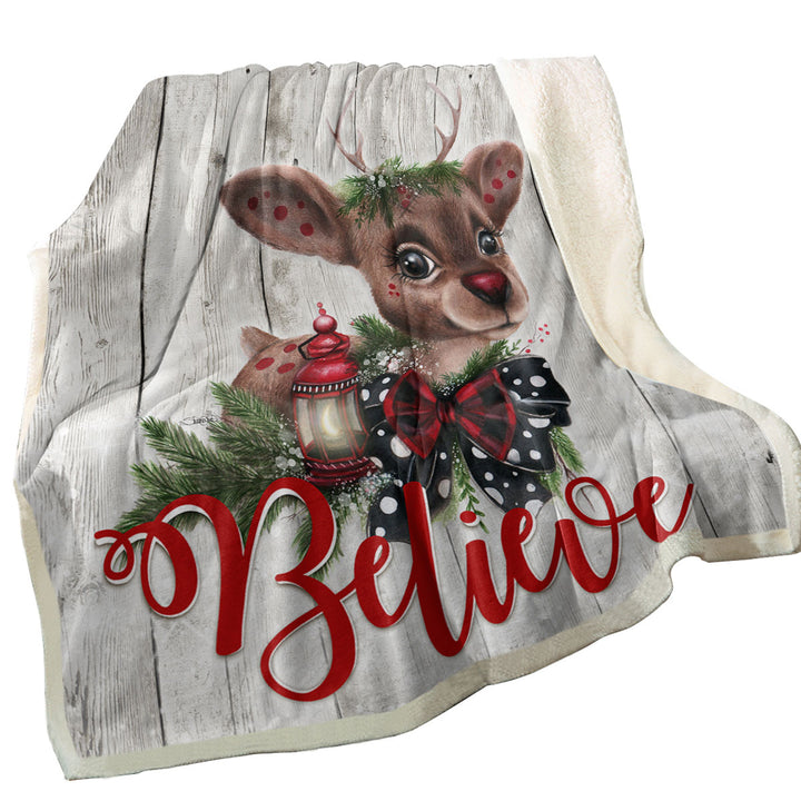 Christmas Design Believe Reindeer Throw Blanket