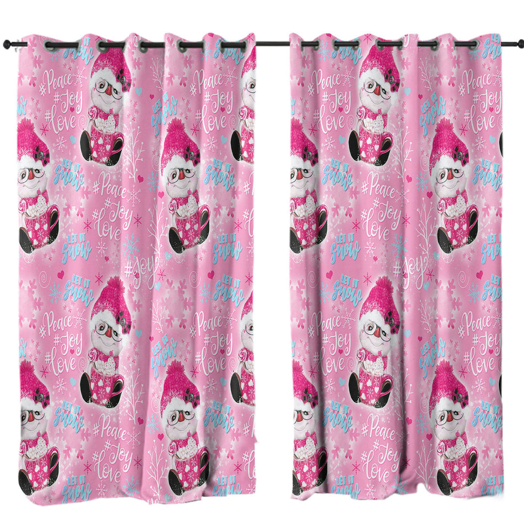 Christmas Drapes and Curtains Winter Pink Snowman Pattern