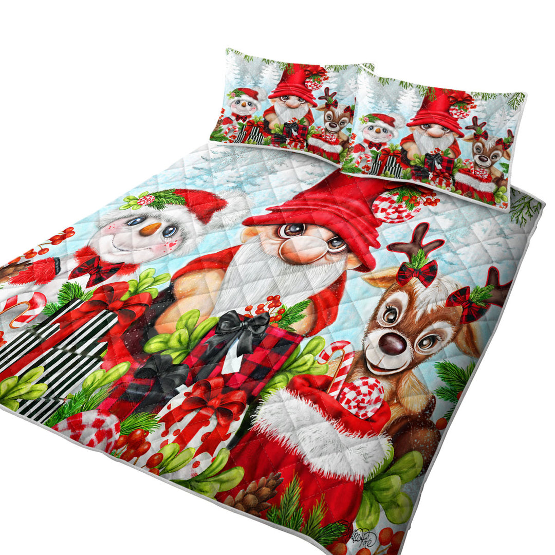 Christmas Gnome Snowman and Reindeer Coverlet