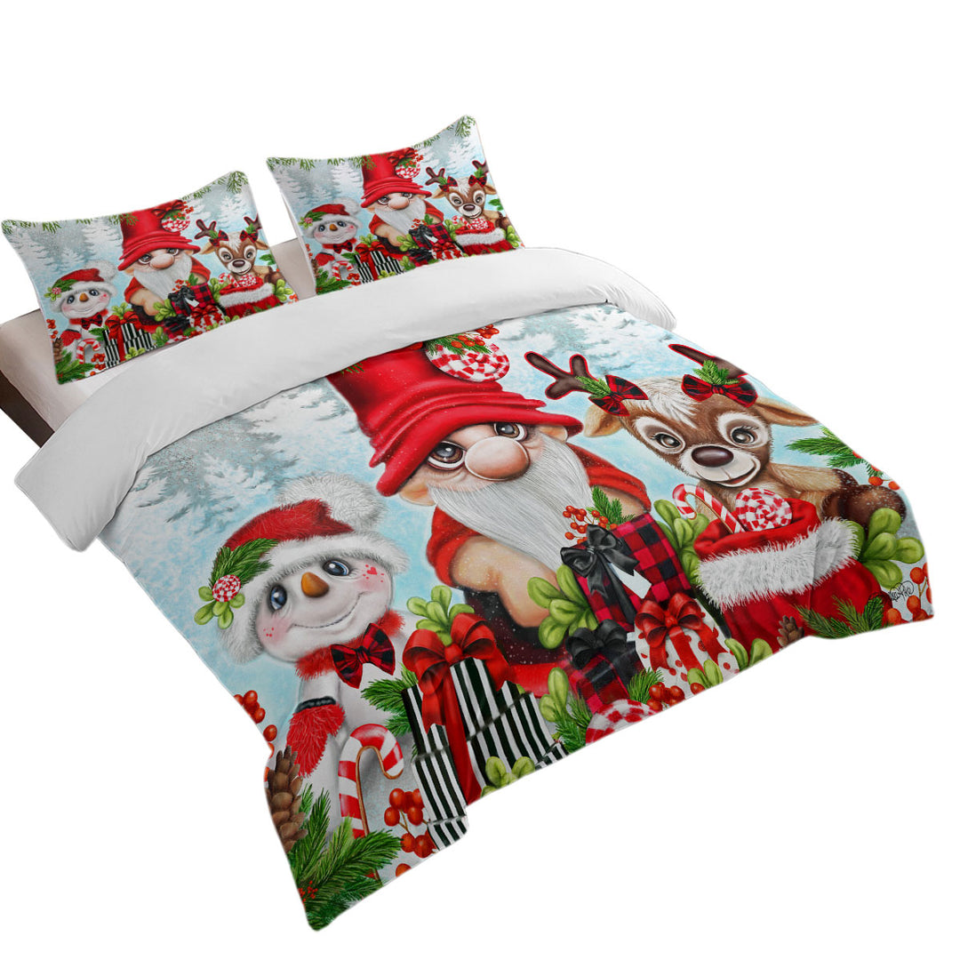 Christmas Gnome Snowman and Reindeer King Duvet Cover set