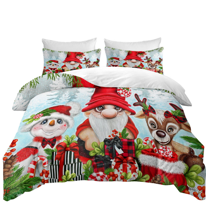 Christmas Gnome Snowman and Reindeer King Size Duvet Cover