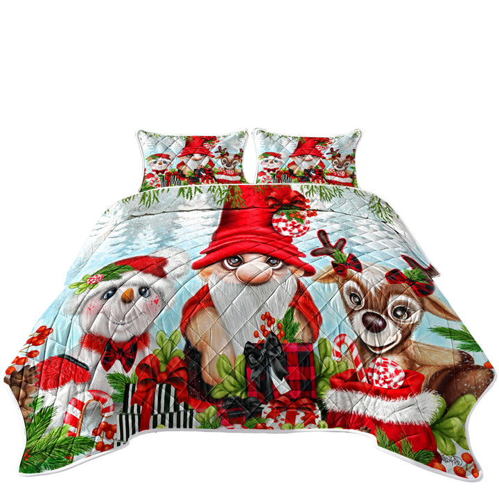 Christmas Gnome Snowman and Reindeer King Size Quilt