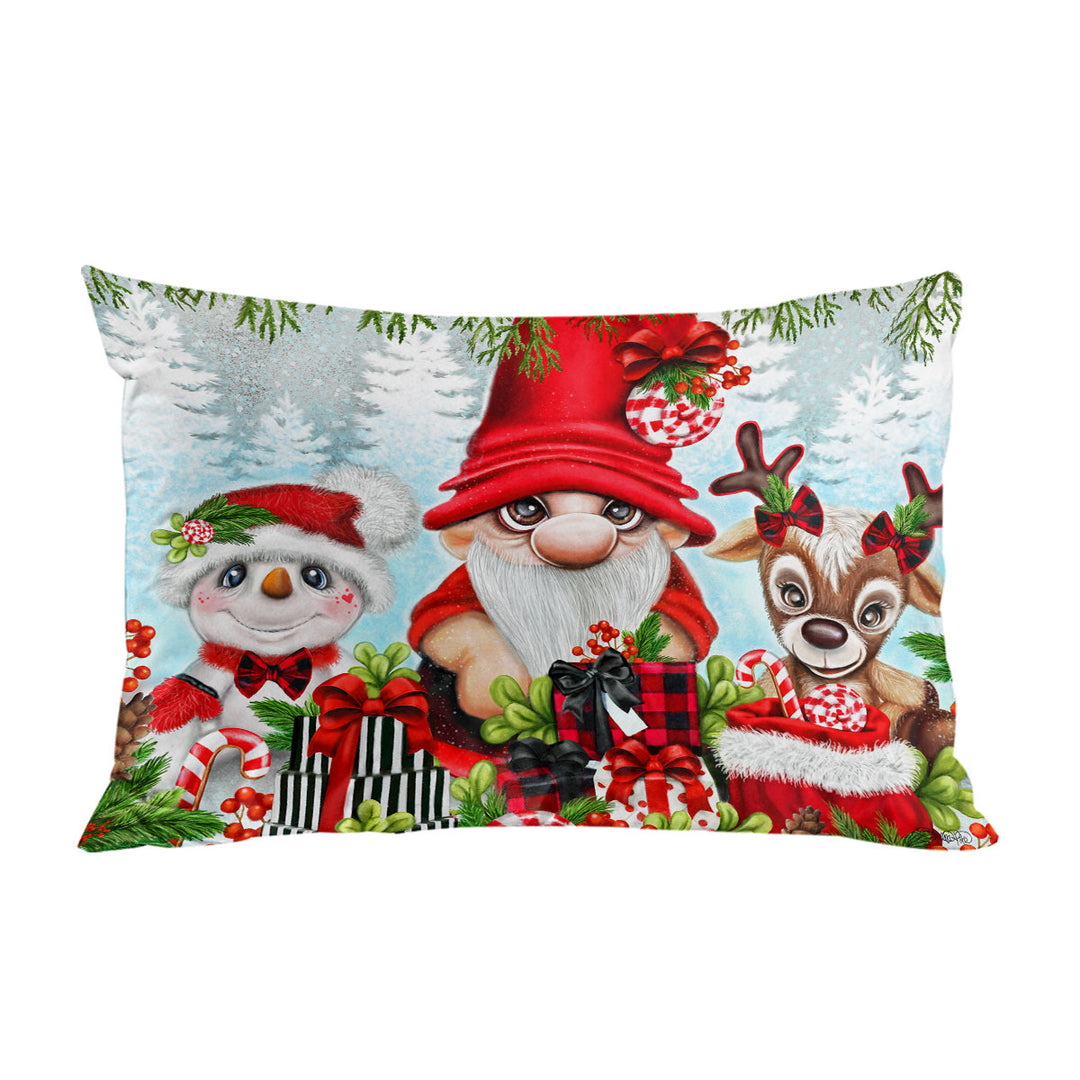 Christmas Gnome Snowman and Reindeer Pillowcases