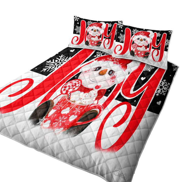 Christmas Joy Snowman Hot Cocoa Mug California King Quilt Sets